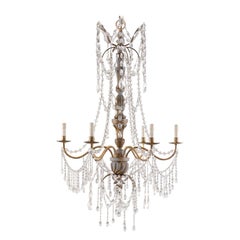 Italian Antique Crystal Six-Light Chandelier, Painted with Gilt Accents