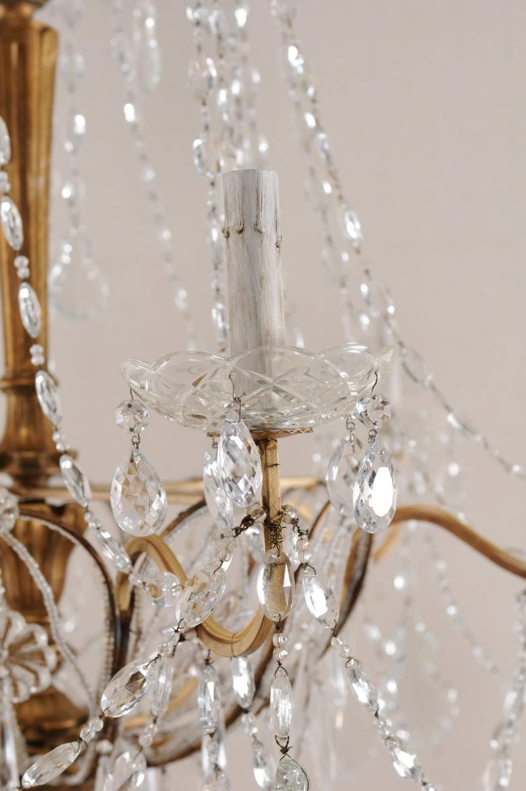 Italian Basket Shaped Elegant Crystal Chandelier with Carved and Gilded Column 3