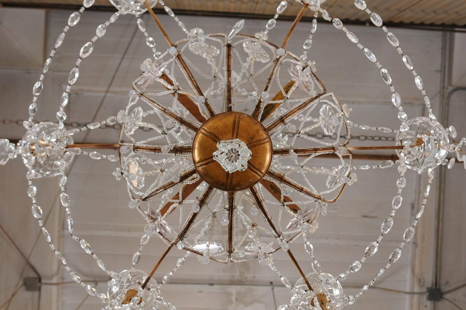 Italian Basket Shaped Elegant Crystal Chandelier with Carved and Gilded Column 4