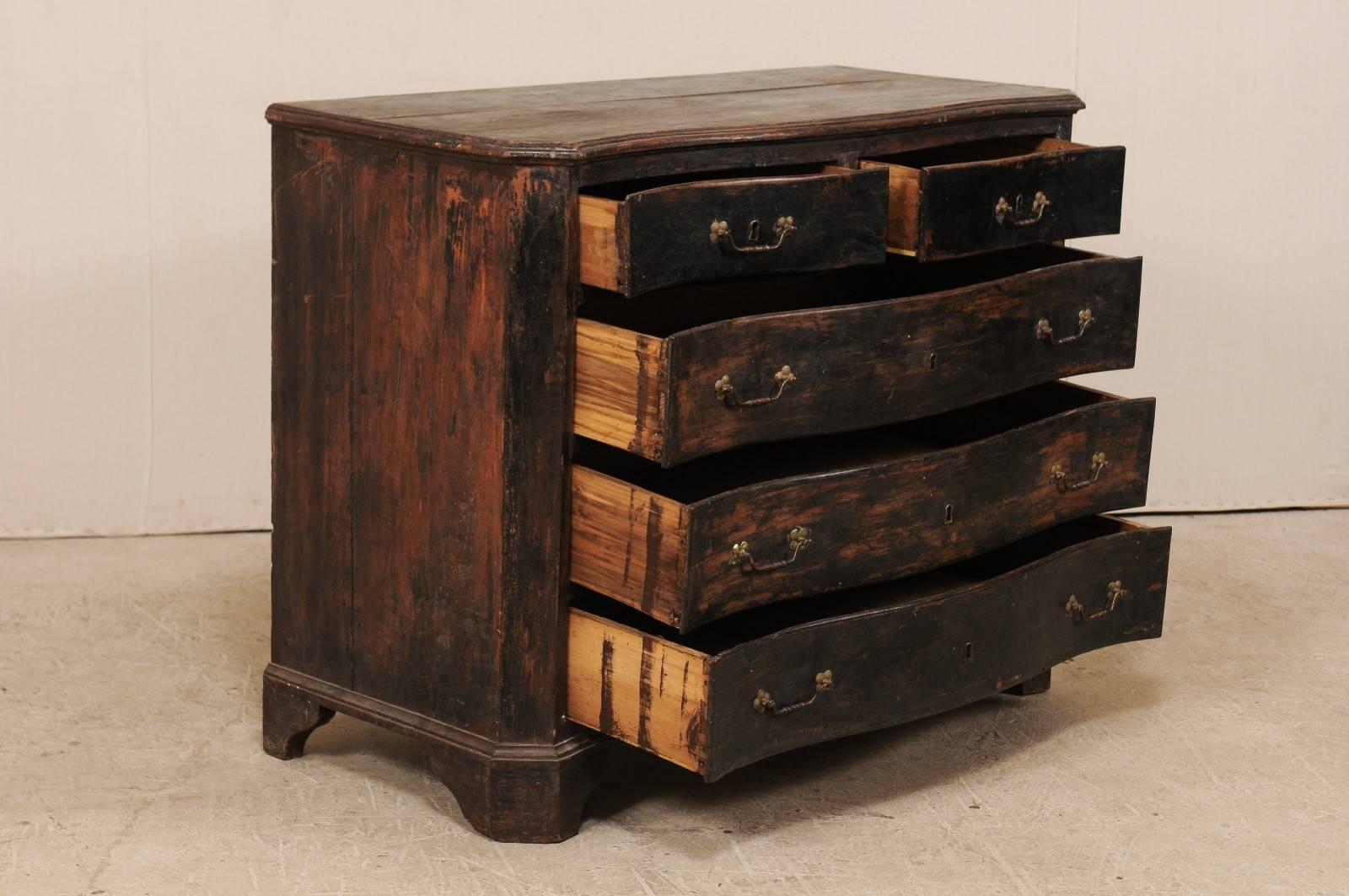 18th Century and Earlier 18th Century Italian Five-Drawer Wood Chest in Rich Dark Brown