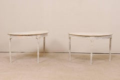 Pair of 19th Century Swedish Demilune Tables in Pale Grey and White Hues