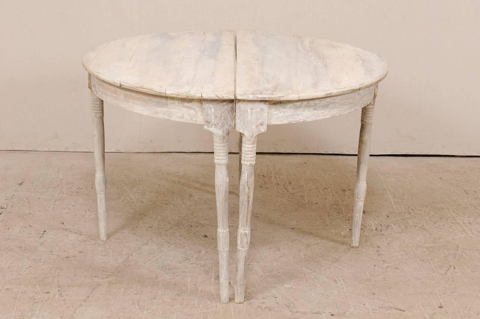 Pair of 19th Century Swedish Demilune Tables in Pale Grey and White Hues 3