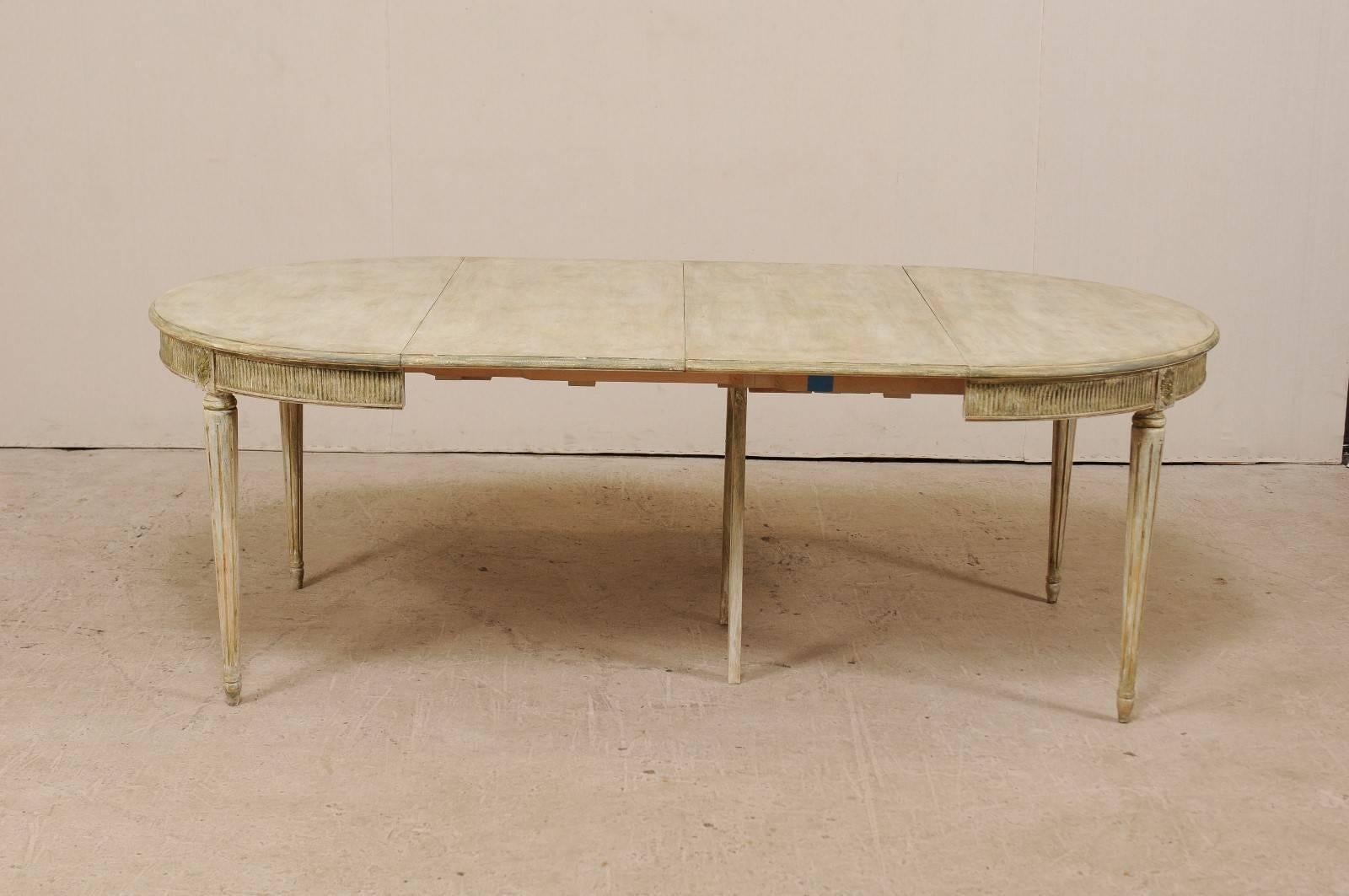 Wood Gustavian Swedish Vintage Center / Dining Table with Two Extra Leaves