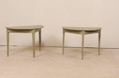 Pair of 19th Century Swedish Demilune Tables w/ Fun Star Painted Tops