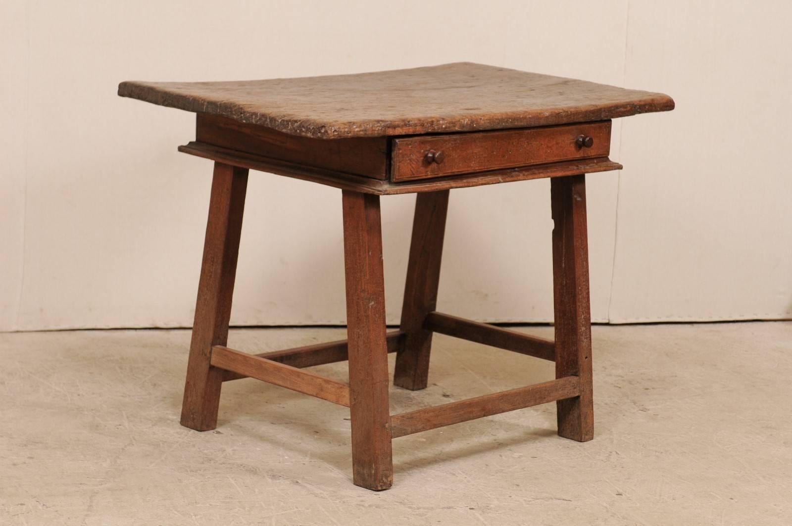 Carved 18th Century Brazilian Peroba Tropical Wood Side Table with Single Drawer For Sale