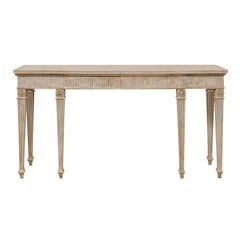 Gustavian Style Carved Wood Console Table with Fluting Detail & Discreet Drawers