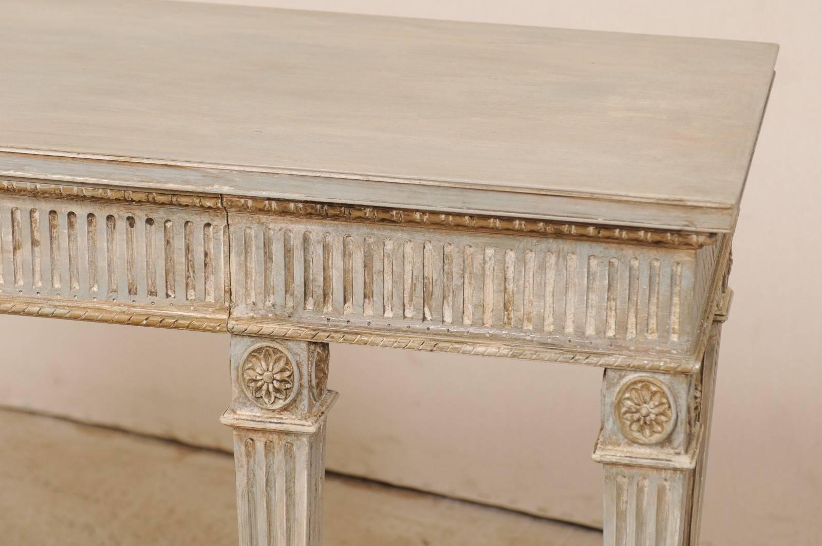 20th Century Gustavian Style Carved Wood Console Table with Fluting Detail & Discreet Drawers