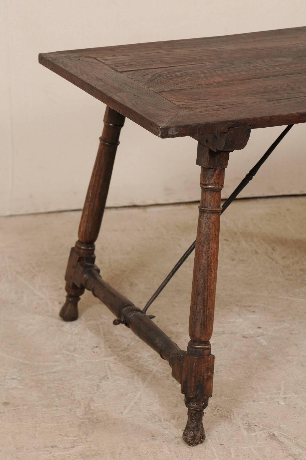 Carved Antique Italian Wood & Iron Stretchered Table (or Great Desk!) Late 18th Century