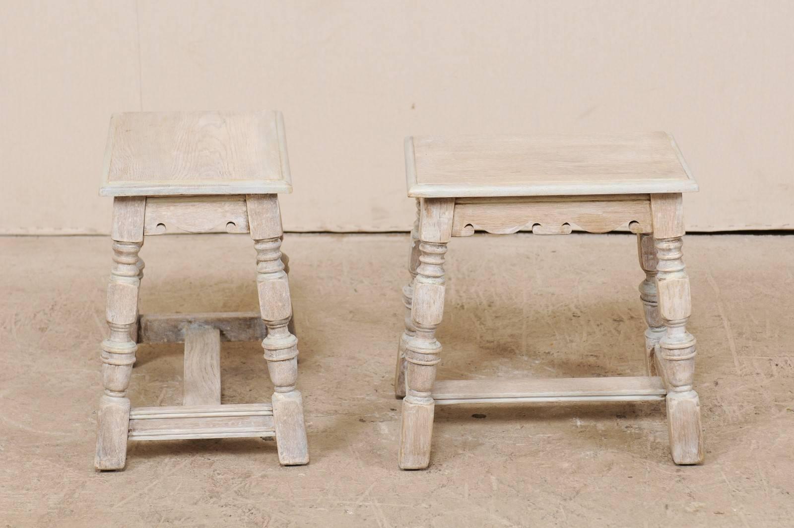 Pair of French Carved and Painted Soft Grey Wood Stools, Late 19th Century 2