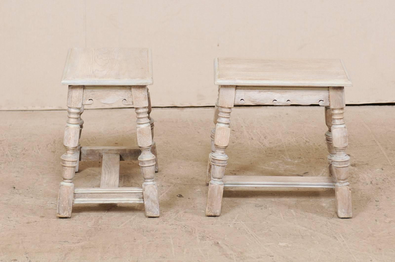 Pair of French Carved and Painted Soft Grey Wood Stools, Late 19th Century 4