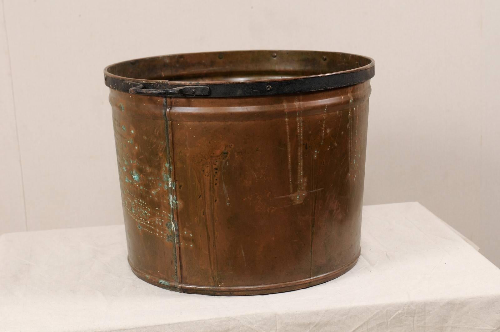 Country Vintage French Large Copper Kitchen Pot with Handles, Spout and Lovely Patina For Sale