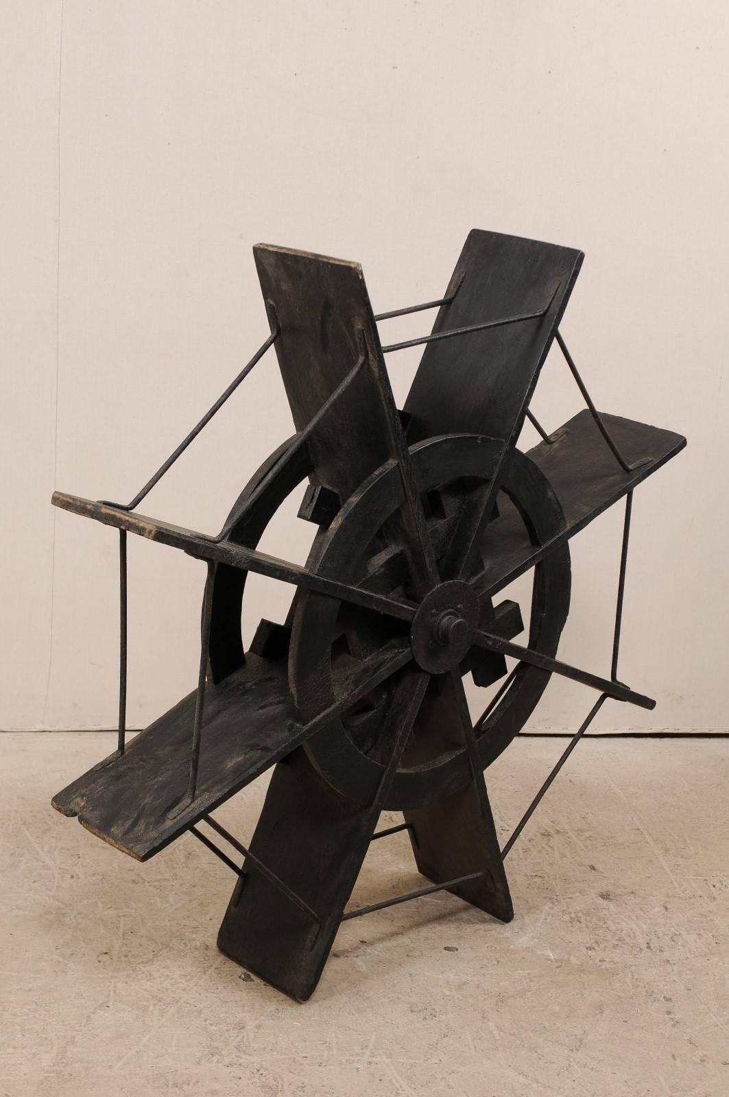 Indian Nautical Early 20th Century Ebonized Jackwood Water Wheel from Kerala, India