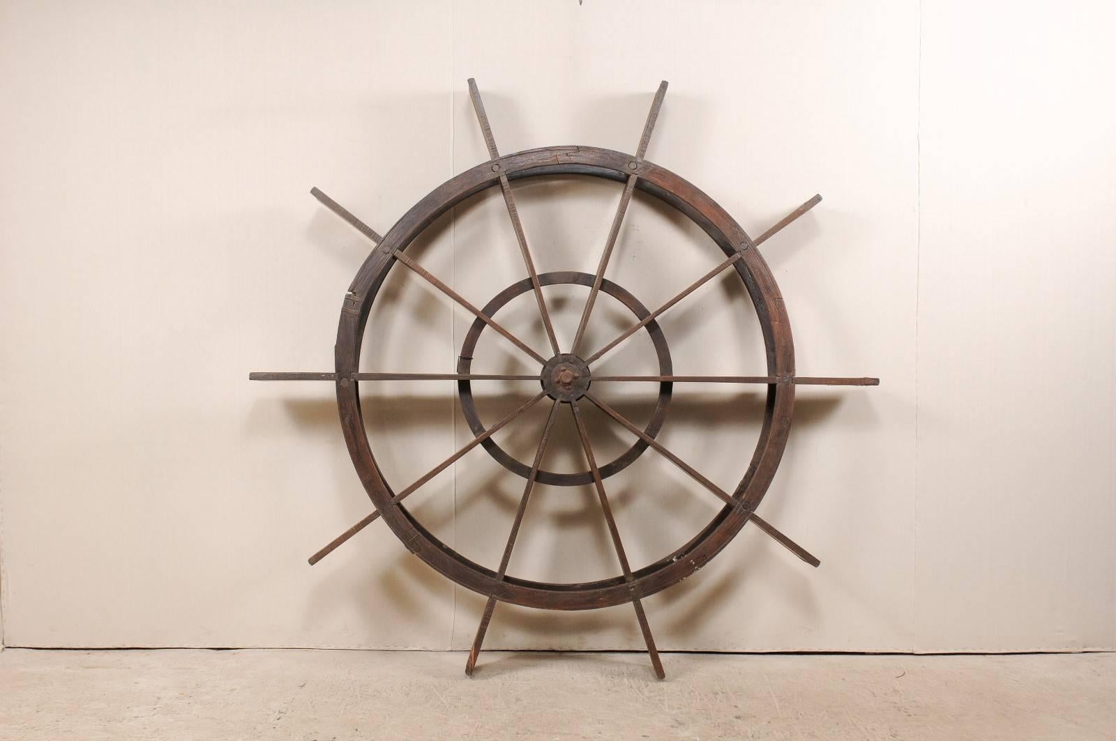 Rustic Grand Sized Wood Antique Agricultural Water Wheel Accessory from Kerala, India