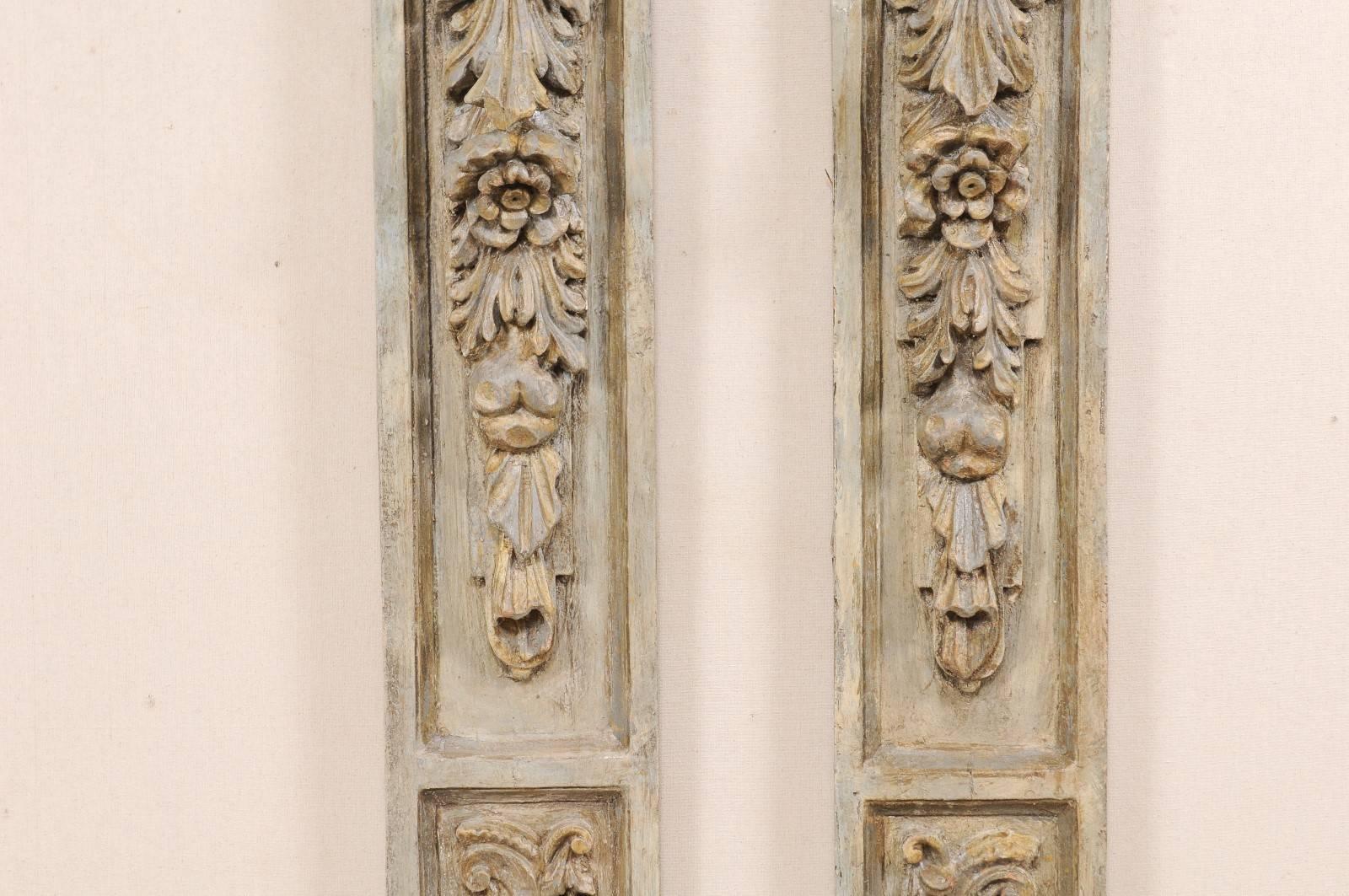 Wood Pair of French Hand-Carved and Painted Wall Plaques, Early 20th Century