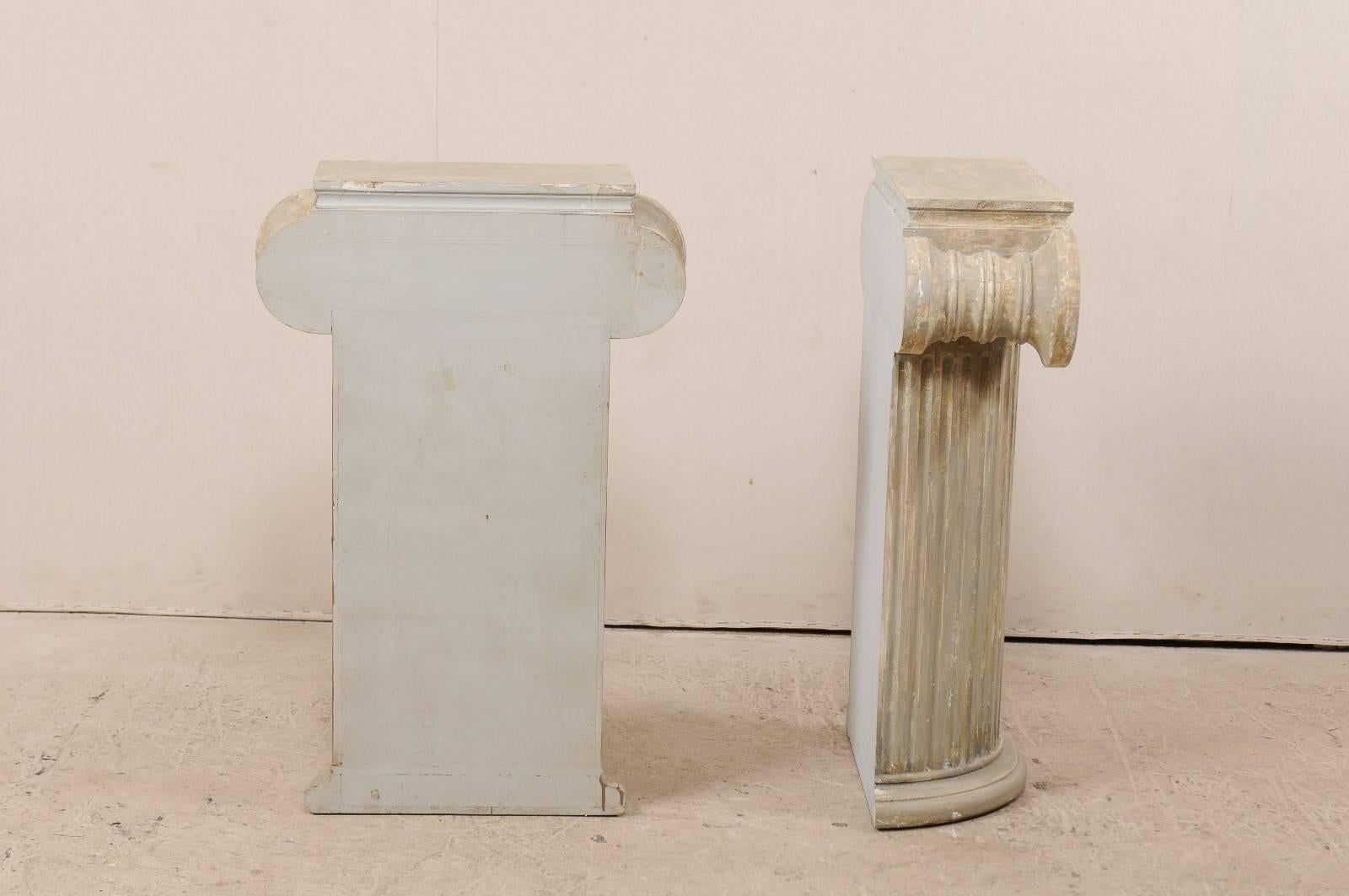 Pair of Vintage Carved Wood Ionic Fluted Column Pedestals with Neutral Finish 1