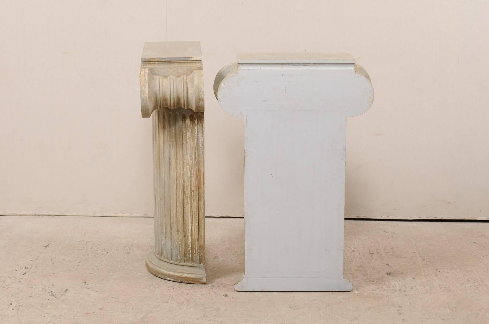 Pair of Vintage Carved Wood Ionic Fluted Column Pedestals with Neutral Finish 2