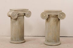 Pair of Vintage Carved Wood Ionic Fluted Column Pedestals with Neutral Finish