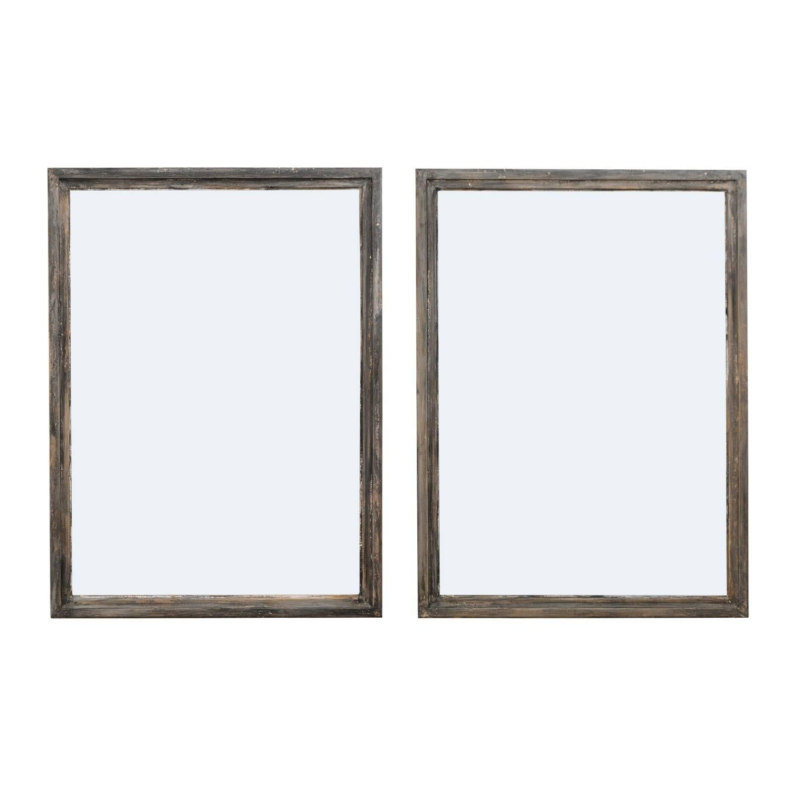 Pair of French Mid-Century Painted Wood Rectangular Mirrors, 5.25 Ft Tall