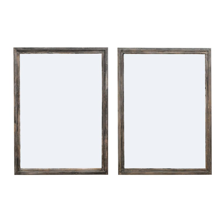 Pair of French MidCentury Painted Wood Rectangular Mirrors, 5.25 Ft