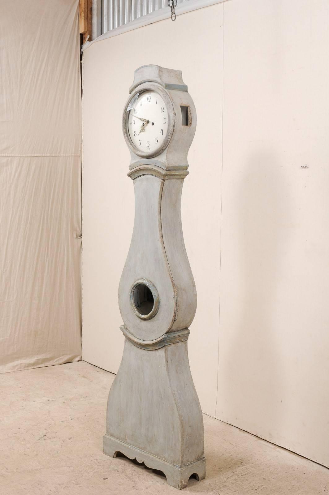 Glass Swedish 19th Century Grandfather Clock in Grey with Elegant and Simple Details