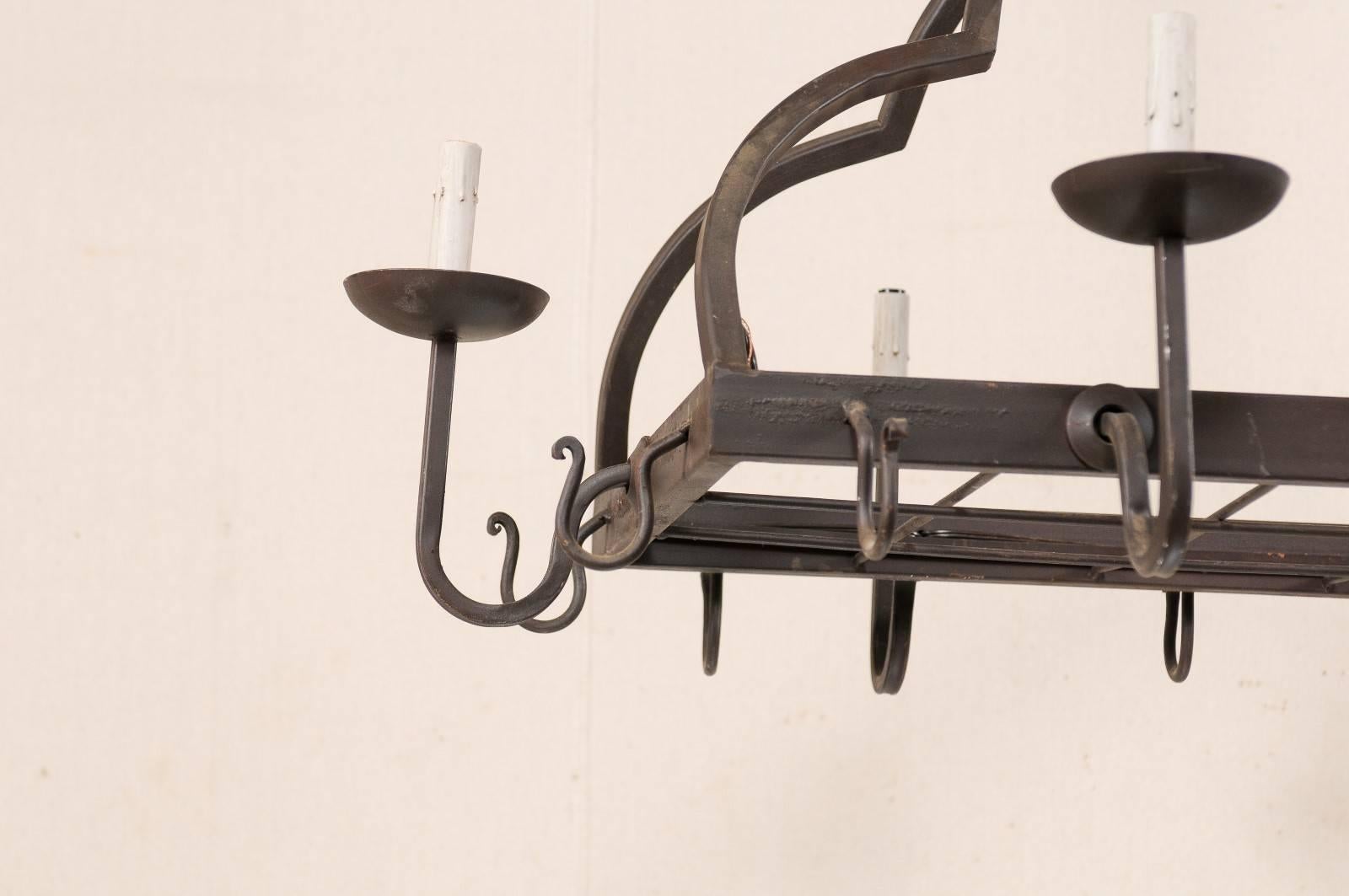 Metal French Mid-20th Century Forged Iron Chandelier with Nicely Flowing Arch Design
