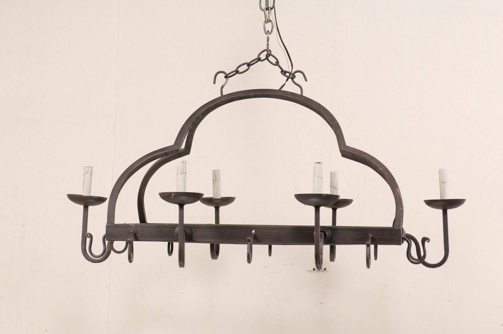 French Mid-20th Century Forged Iron Chandelier with Nicely Flowing Arch Design 2