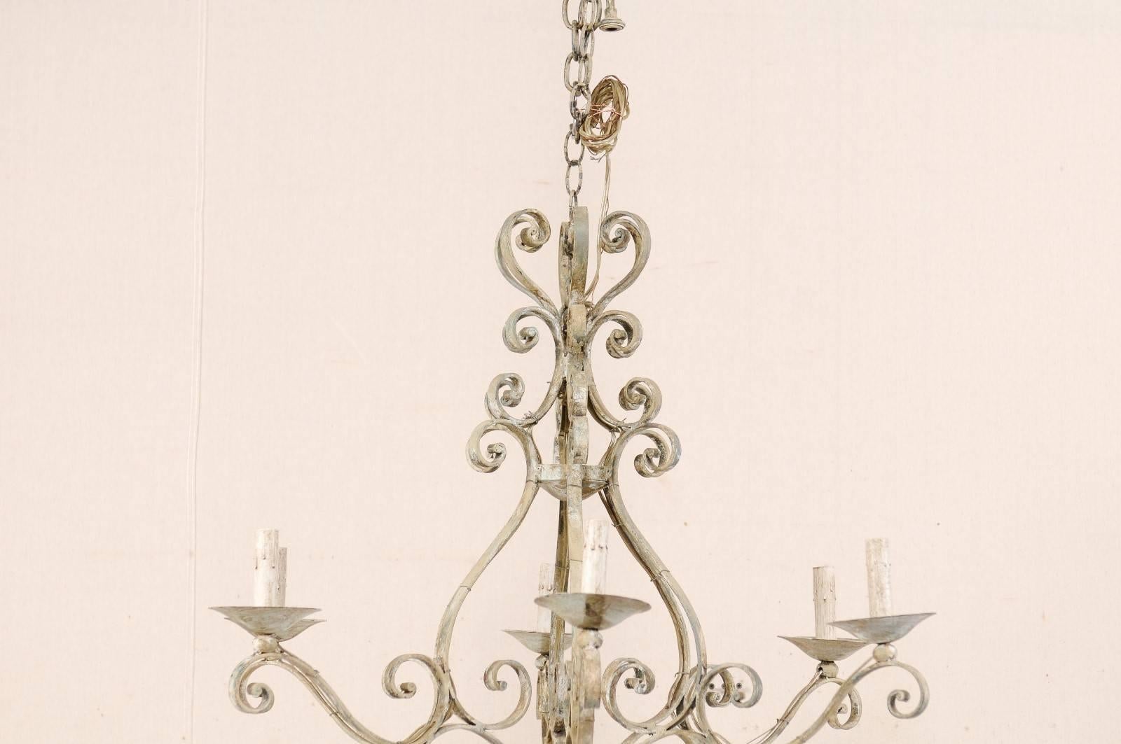 Metal French Mid-20th Century Iron Chandelier Painted with Neutral Beige & Tan Colors