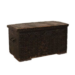 Late 18th Century Spanish Baroque Nailhead Coffer Wood Trunk