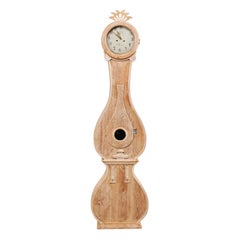 19th Century Swedish Fryksdahl Wood Floor Clock with Cheerful Sun Beam Crest