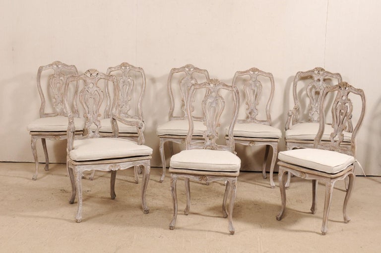 Set Of Eight Lovely Italian Painted Wood Dining Chairs With Custom Carved Set Of Eight Lovely Italian Painted Wood Dining Chairs With Custom Seat Cushions For