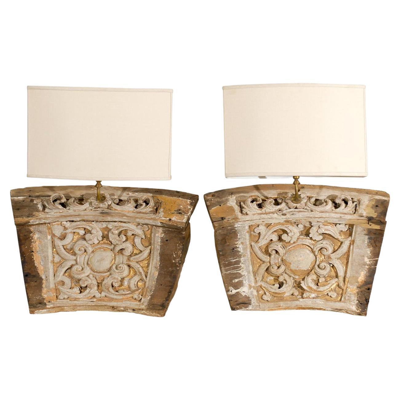 A Single 19th Century Italian Wooden Fragment Made into a Sconce with Gilding