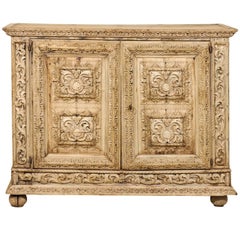 Italian 18th Century Two-Door Bleached Wood Credenza Richly Carved with Age