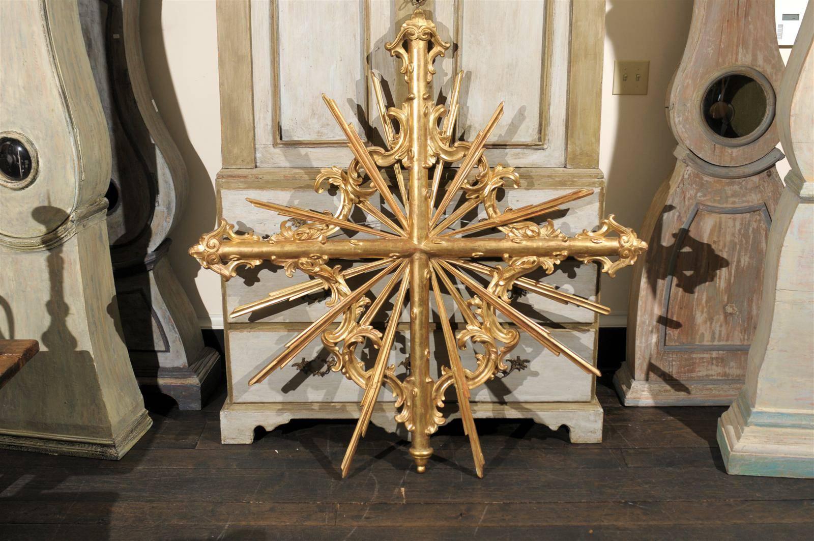 Gilt Italian 19th Century Large Size Sunburst Wall Decoration