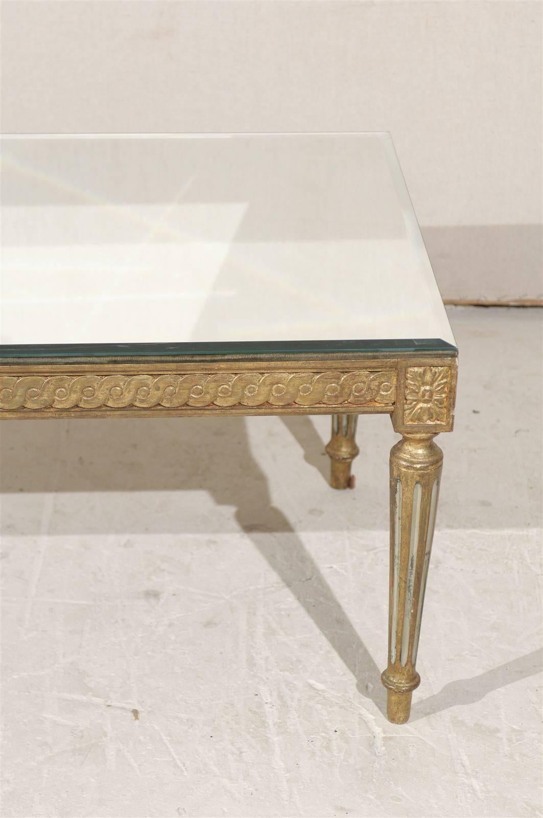 Gilt French Louis XVI Style Gilded and Painted Coffee Table with Mirrored Top