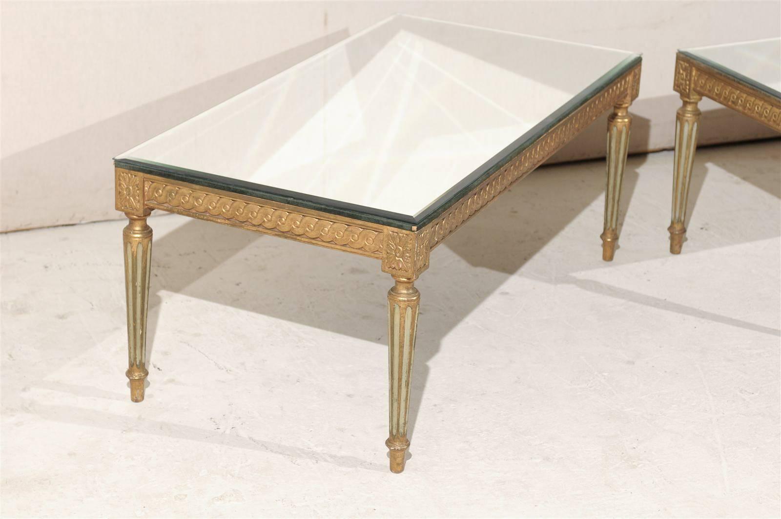 20th Century French Louis XVI Style Gilded and Painted Coffee Table with Mirrored Top