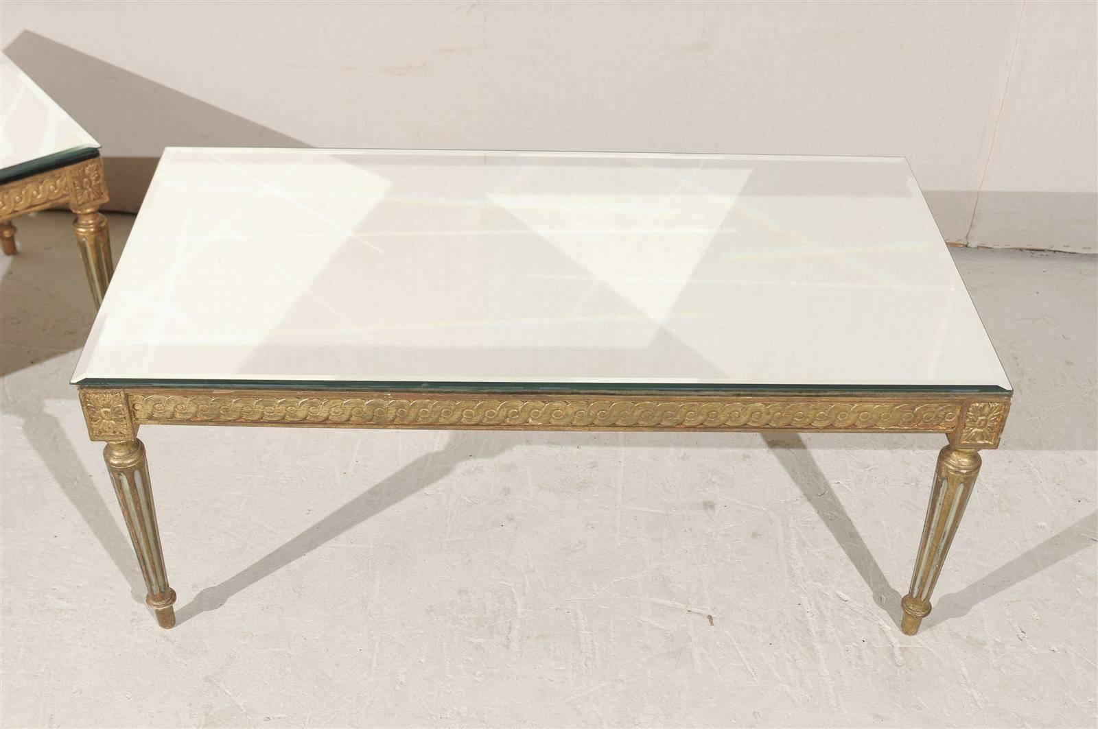 French Louis XVI Style Gilded and Painted Coffee Table with Mirrored Top 1