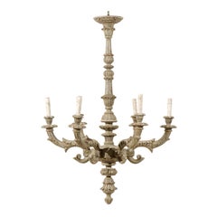 Italian Carved and Painted Wood Six-Light Chandelier
