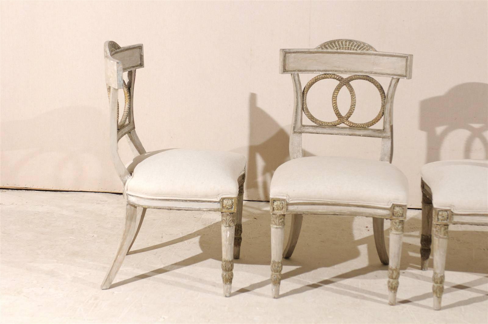 Upholstery Set of Four European Painted Wood Chairs