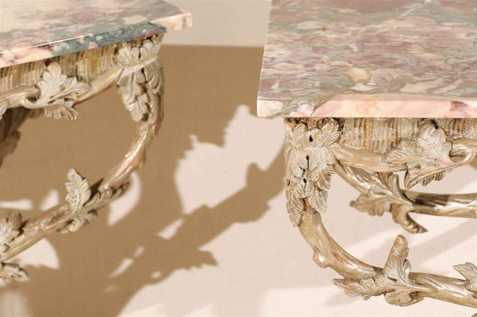 Contemporary Pair of Vintage Silver and Gold Painted Tree Shaped Console Tables