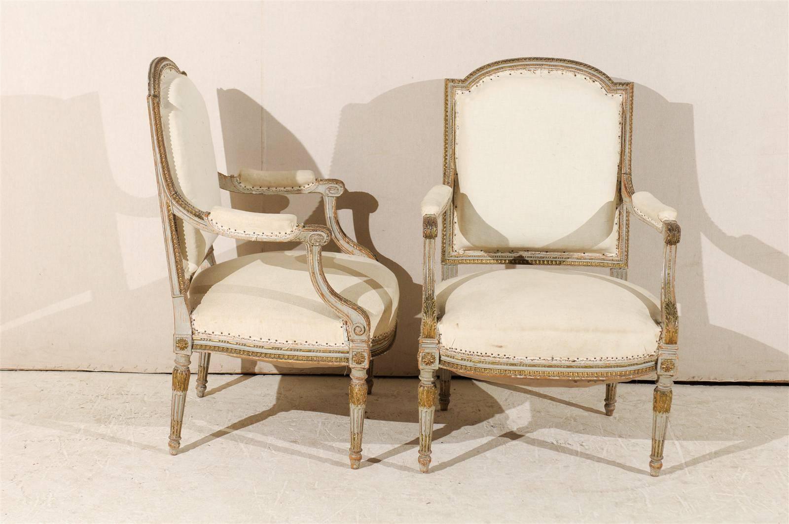 Pair of 19th Century French Louis XVI Style Fauteuils or Armchairs 2
