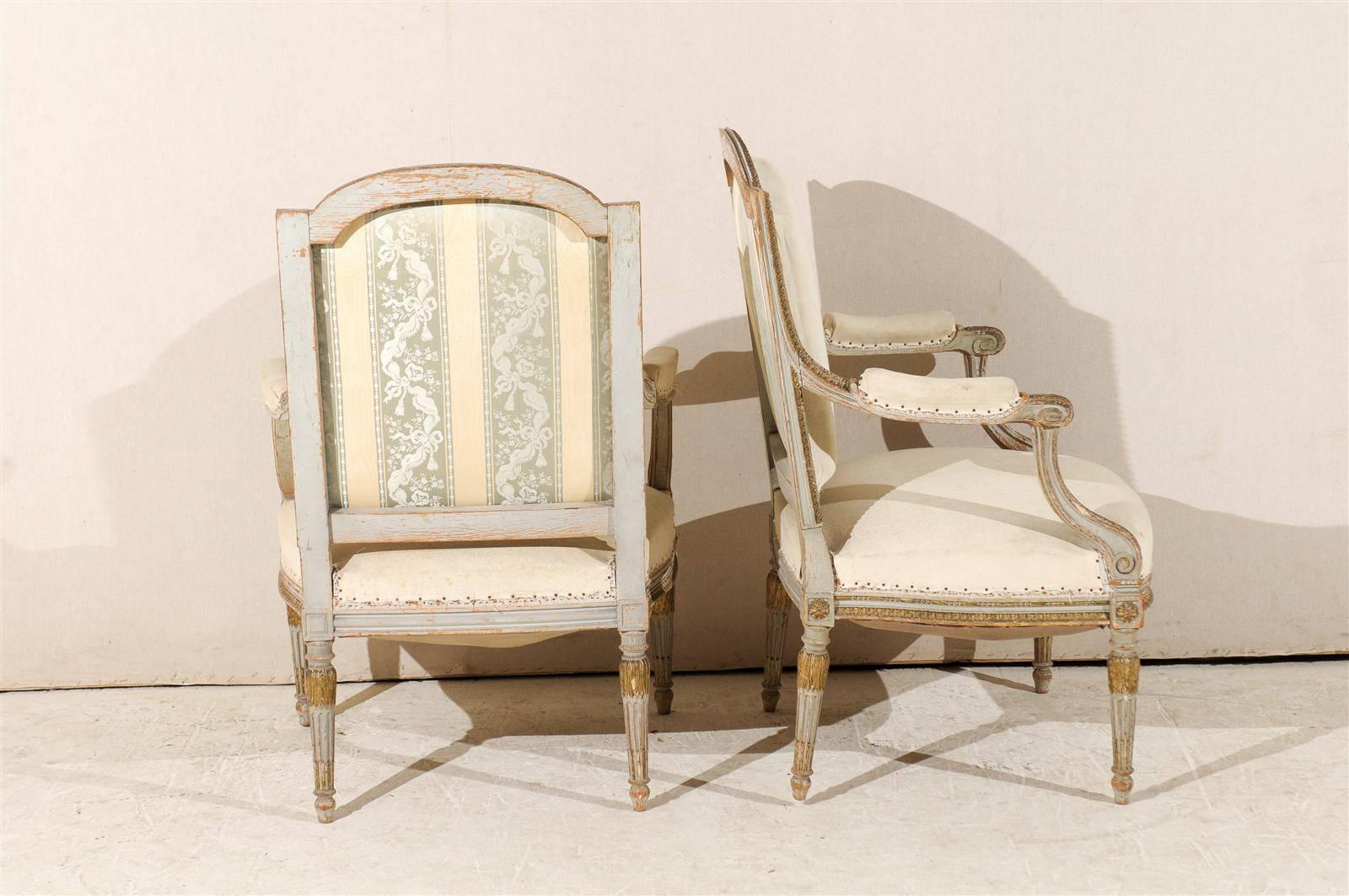 Pair of 19th Century French Louis XVI Style Fauteuils or Armchairs 3