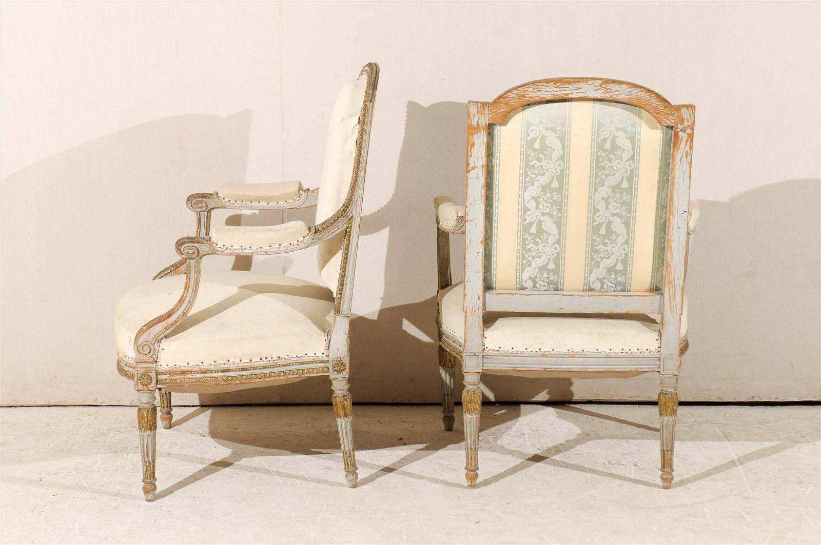 Pair of 19th Century French Louis XVI Style Fauteuils or Armchairs 4