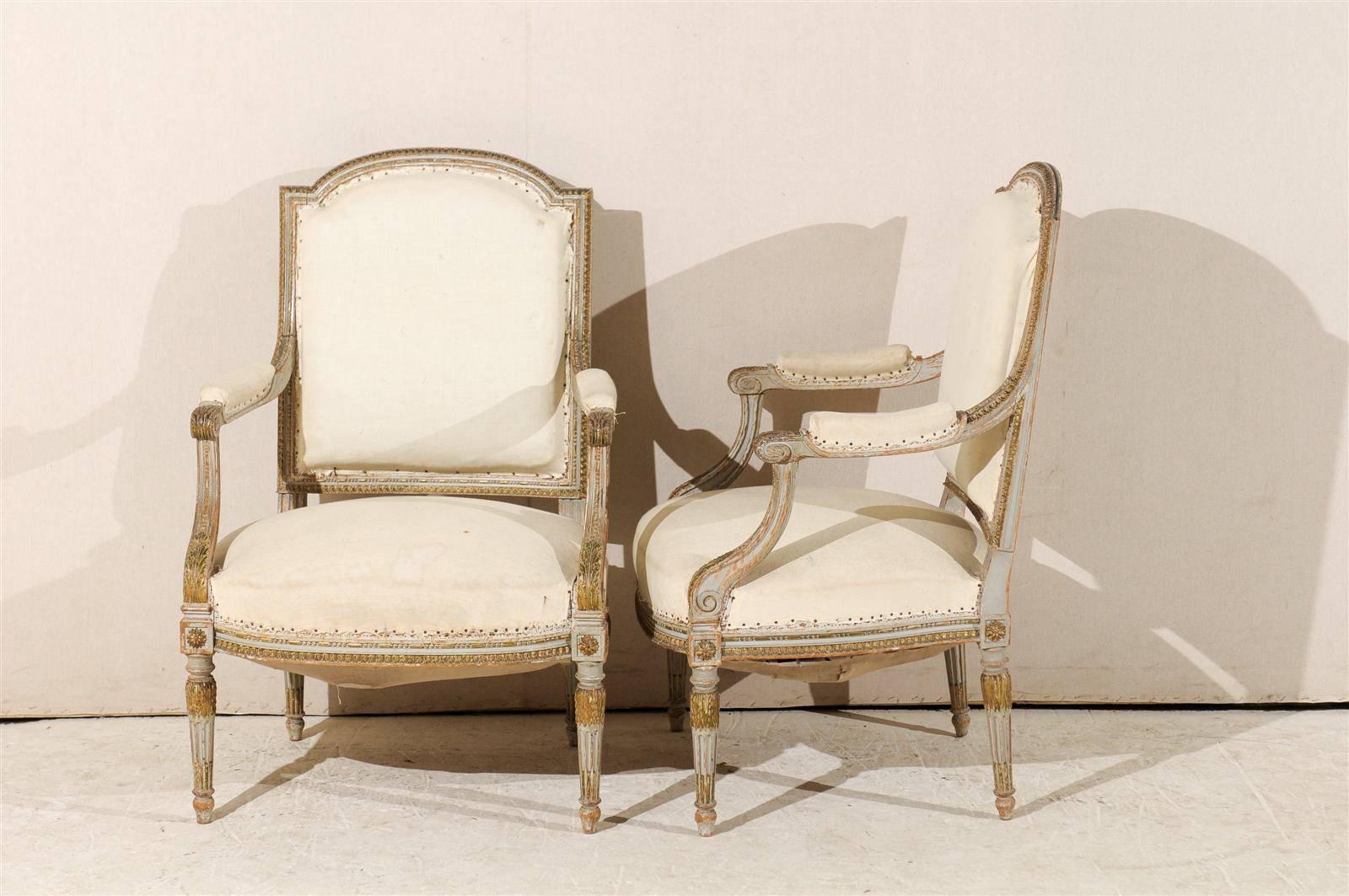 Pair of 19th Century French Louis XVI Style Fauteuils or Armchairs 5