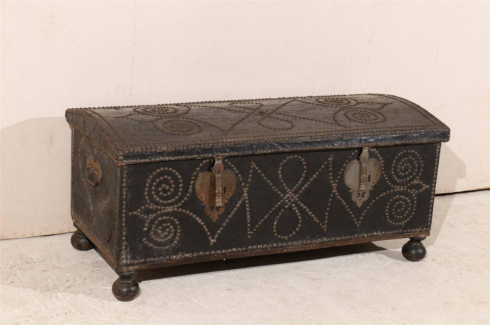 Embossed 19th Century Spanish Leather Trunk