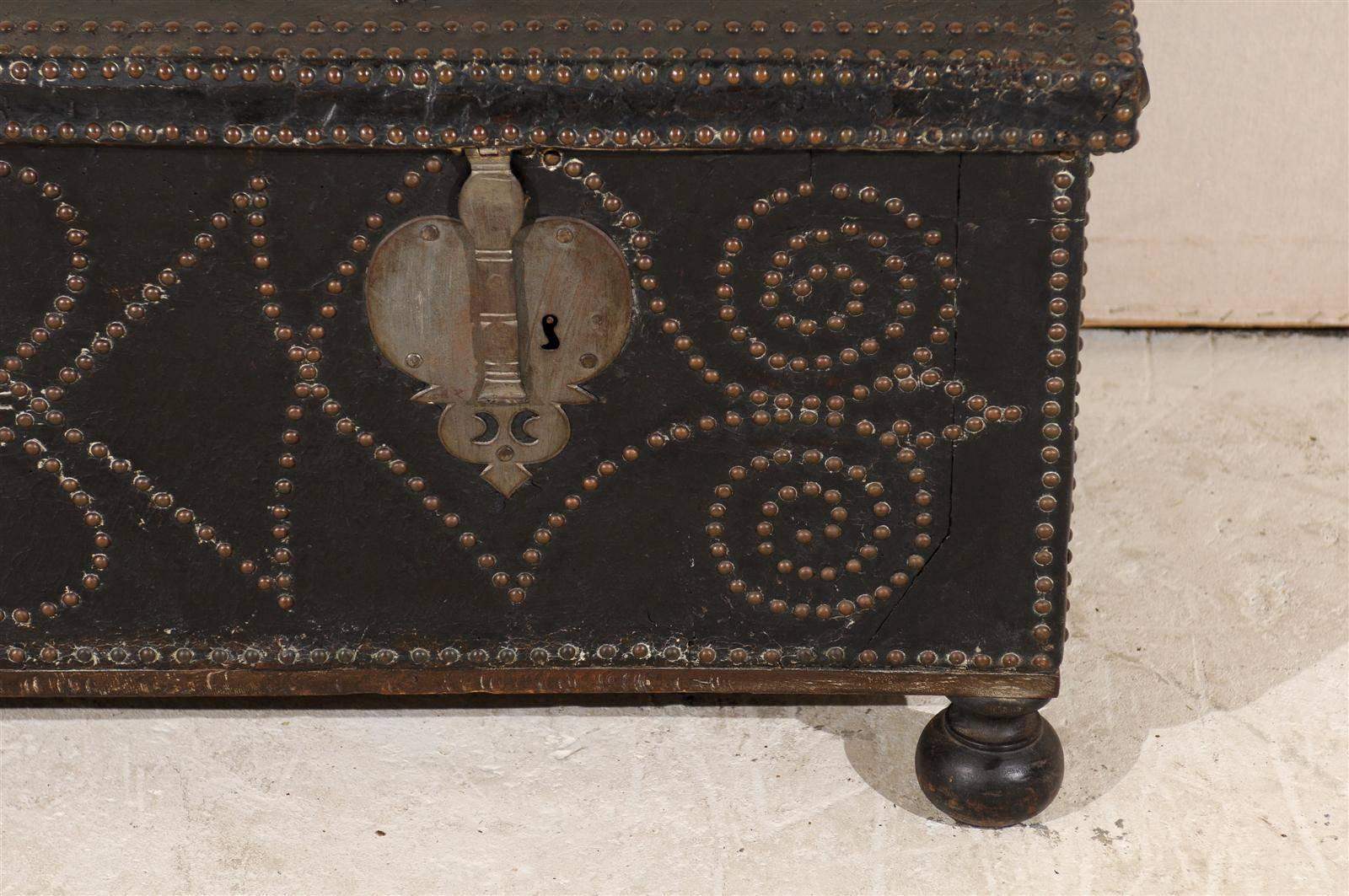 19th Century Spanish Leather Trunk 1