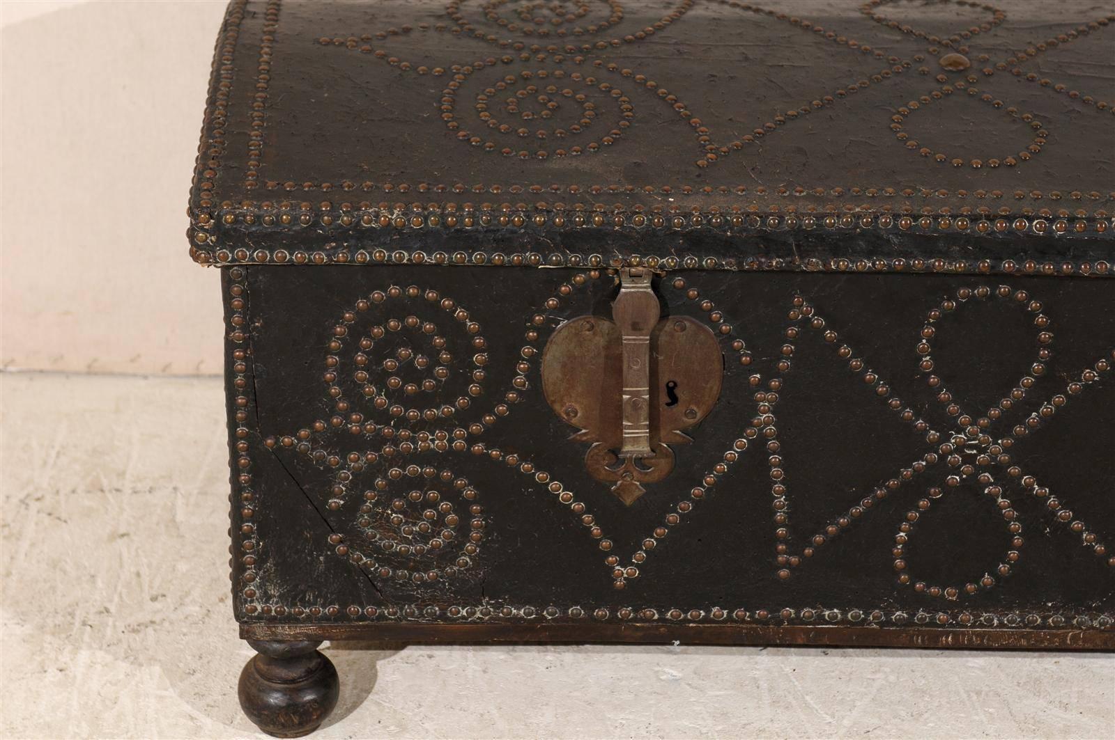 19th Century Spanish Leather Trunk 2