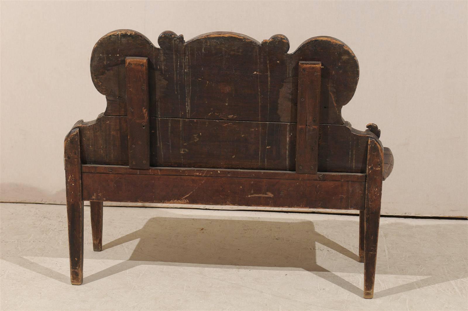 An Italian 18th Century Richly-Carved Wood Bench with Ornate Backrest   4