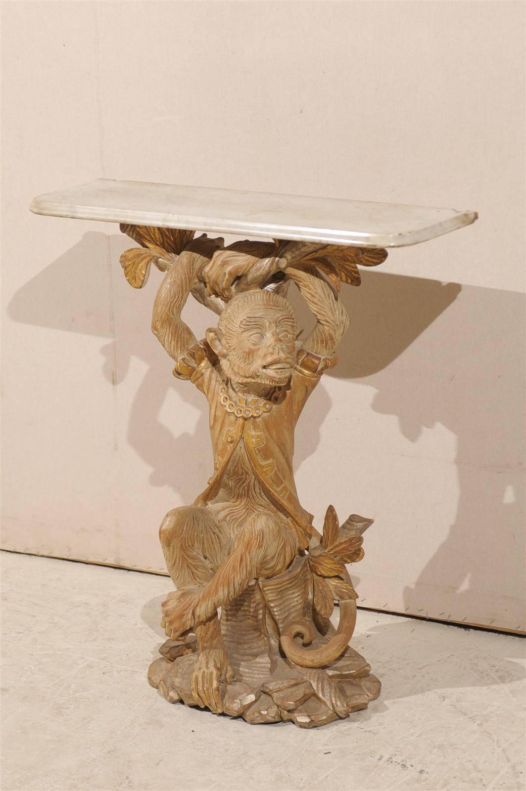Italian Console Table with Carved Wood Dressed Monkey Base In Good Condition In Atlanta, GA