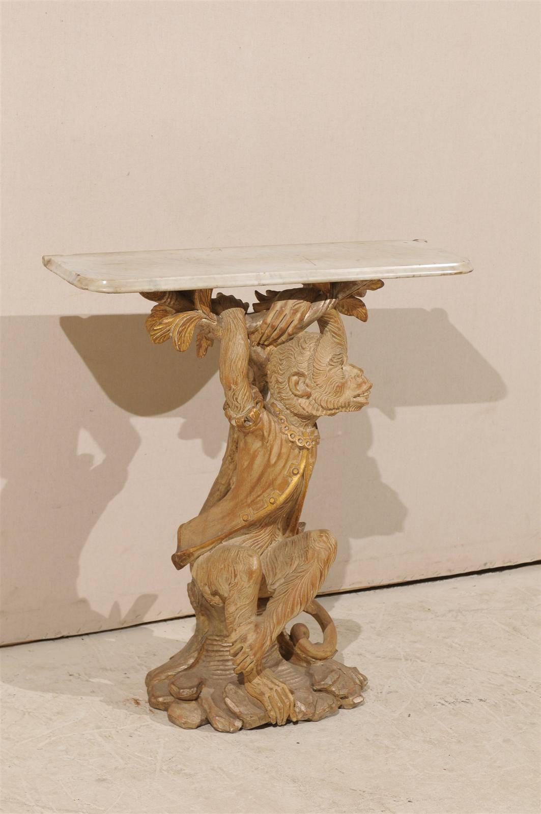20th Century Italian Console Table with Carved Wood Dressed Monkey Base