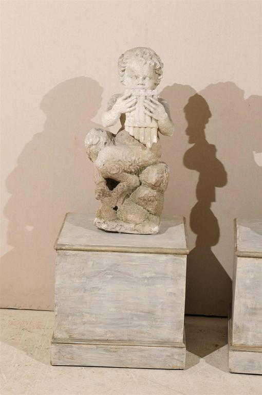 Pair of Italian Carved Panisci Figures on Wooden Base For Sale at 1stdibs